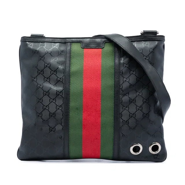 Black Gucci GG Imprime Web Crossbody in Black Coated canvas from Designer Revival