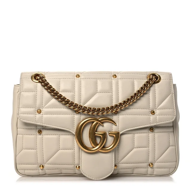 Gucci Studded GG Marmont Calfskin Matelasse Leather Bag - White in White Calfskin from H&T