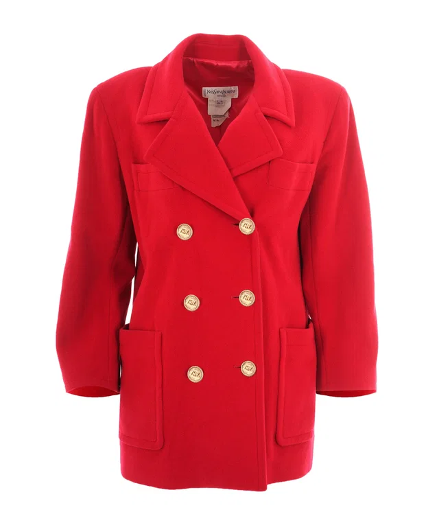 Saint Laurent Vintage Red Wool Logo Button Blazer Coat in Red Wool from Luxury Promise