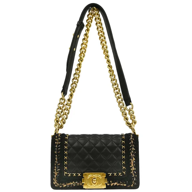 Boy Chanel 2017 Black Lambskin Tweed Small Chain Shoulder Bag in Black Lambskin from AMORE Vintage Tokyo