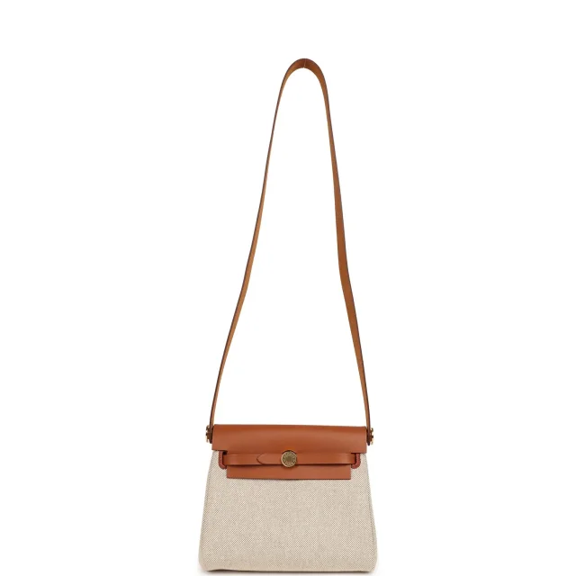 Hermès Herbag Zip 20 Mini Ecru and Beige Toile H Canvas and Fauve Vache Hunter Gold Hardware in Beige Canvas from Madison Avenue Couture, photo 7 of 11
