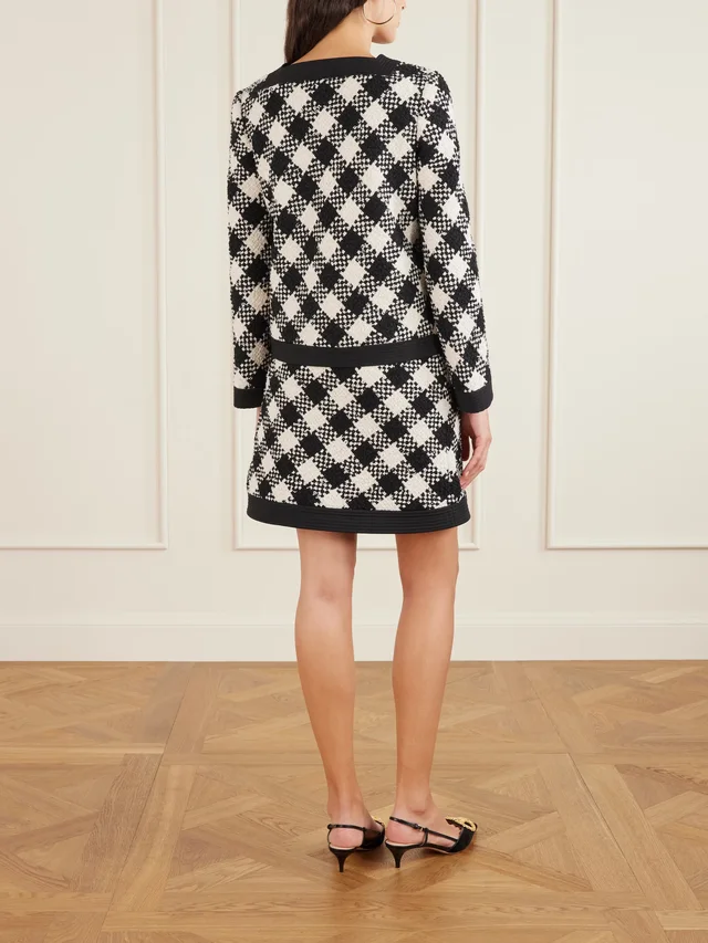 VALENTINO GARAVANI Damier checked bouclé-tweed jacket in black 44% Cotton 18% Wool 16% Viscose 12% Acrylic 8% Polyamide 2% Mohair, photo 4 of 5 from NET-A-PORTER (Canada)