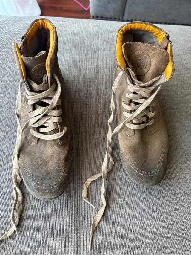 Diesel Brown Suede Lace-Up Boots With Yellow Interior in yellow|brown|red Suede from Poshmark