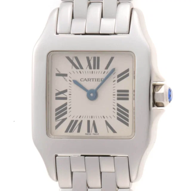 Cartier Santos Demoiselle SM Watch Stainless Steel White Rome in White Leather from The Reluxe
