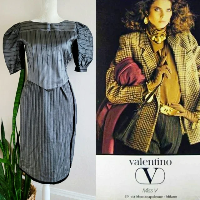 Vtg 80s Valentino Miss V Striped Skirt Set in black|gray Velvet from Poshmark