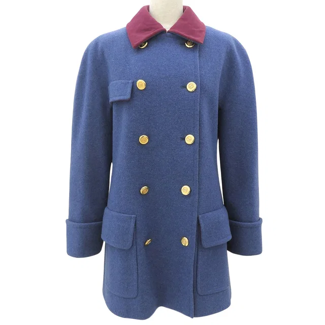 Chanel CC Mark Button Coat Blue/Purple in Blue Wool from VINTAGE QOO TOKYO