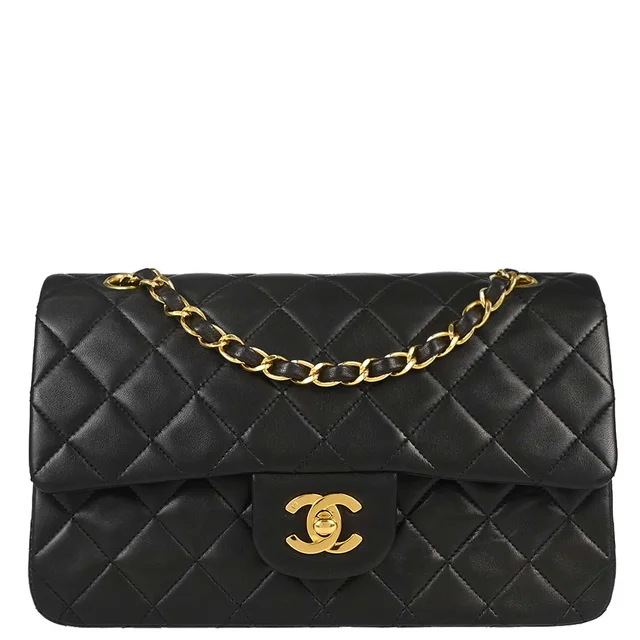 Chanel 1991-1994 Black Lambskin Small Classic Double Flap Shoulder Bag in Black Lambskin from AMORE Vintage Tokyo