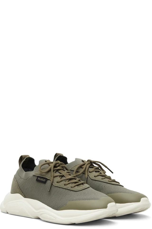 Hugo Green Woven & Faux-Suede Sneakers, photo 4 of 5 from SSENSE