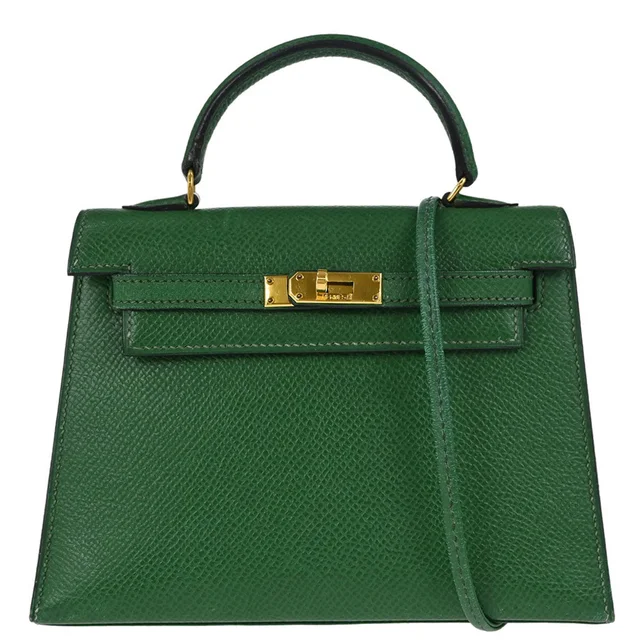 Hermès Green Courchevel Mini Kelly 15 2way Sellier Shoulder Handbag in Green Leather from AMORE Vintage Tokyo