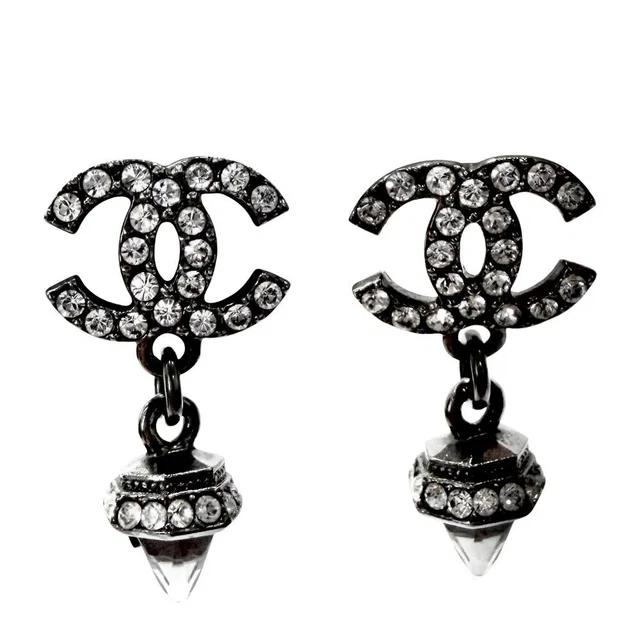 Chanel Earrings CC Logo Swing Rhinestone Silver in Silver from The Reluxe