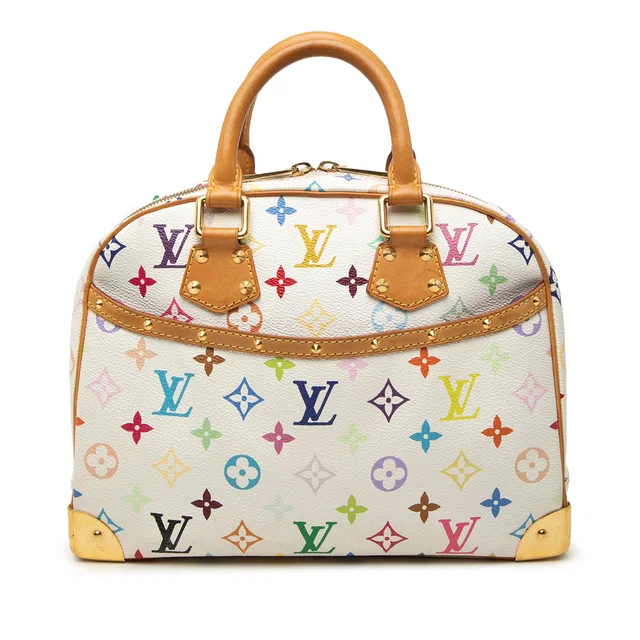 White Louis Vuitton Takashi Murakami Monogram Multicolore Trouville Handbag in White Canvas from Designer Revival