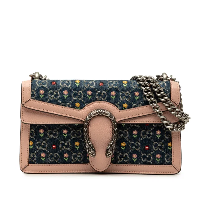 Blue Gucci Limited Edition Medium GG Denim Embroidered Floral Dionysus Crossbody in Blue Denim from Designer Revival, photo 1 of 1