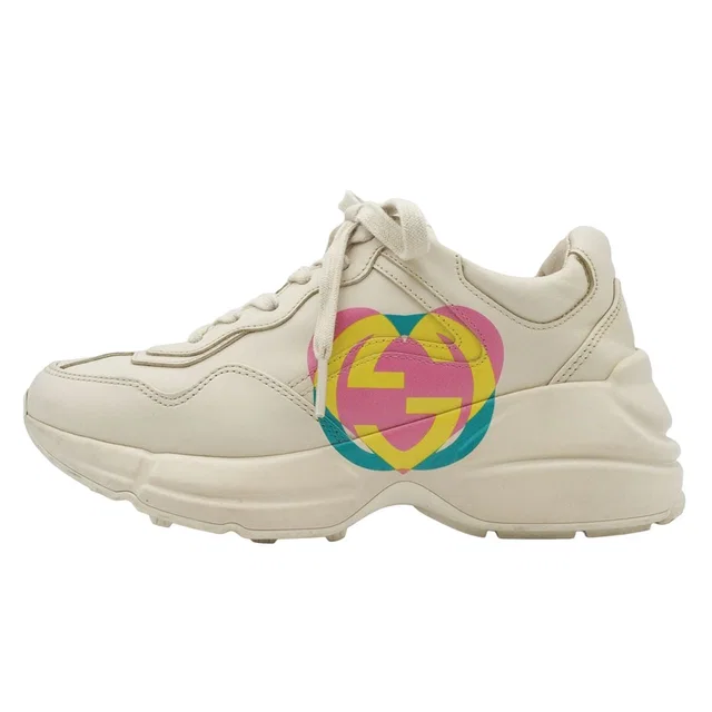 Gucci Rhyton Ivory Leather GG Heart Sneakers in White Leather from The Reluxe