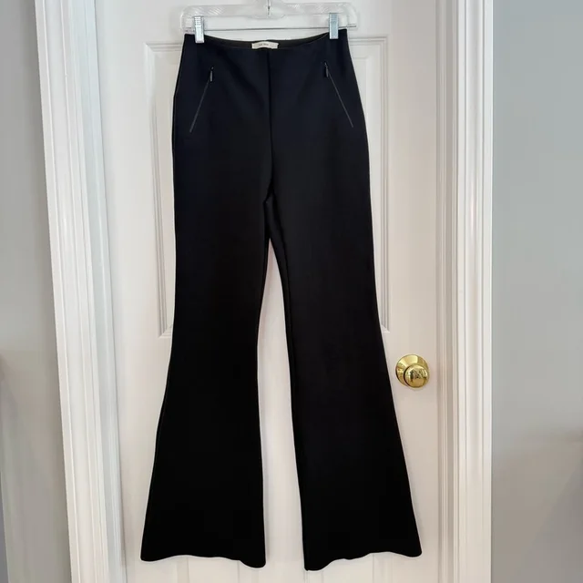 The Row Stretch Pull-On Pants Zip Front Pockets Flare Leg Minimalist Sz S Black in black from Poshmark