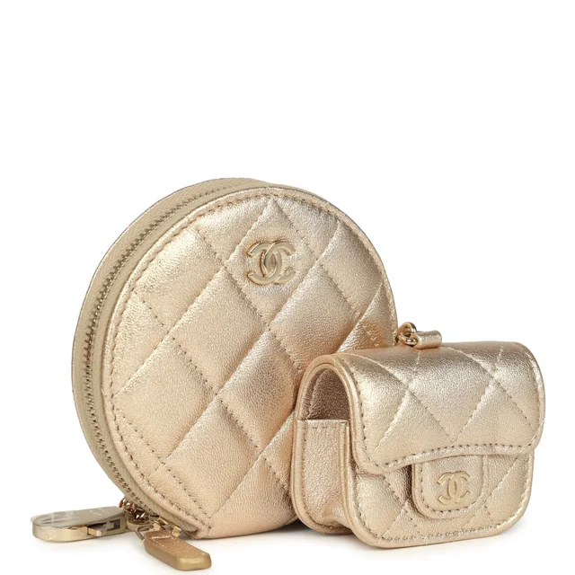Chanel Round Clip-On Coin Purse and Airpod Pro Case Metallic Gold Goatskin Light Gold Hardware in Gold Goatskin from Madison Avenue Couture, photo 2 of 2