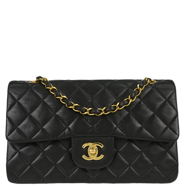 Chanel 1994-1996 Black Lambskin Small Classic Double Flap Shoulder Bag in Black Lambskin from AMORE Vintage Tokyo