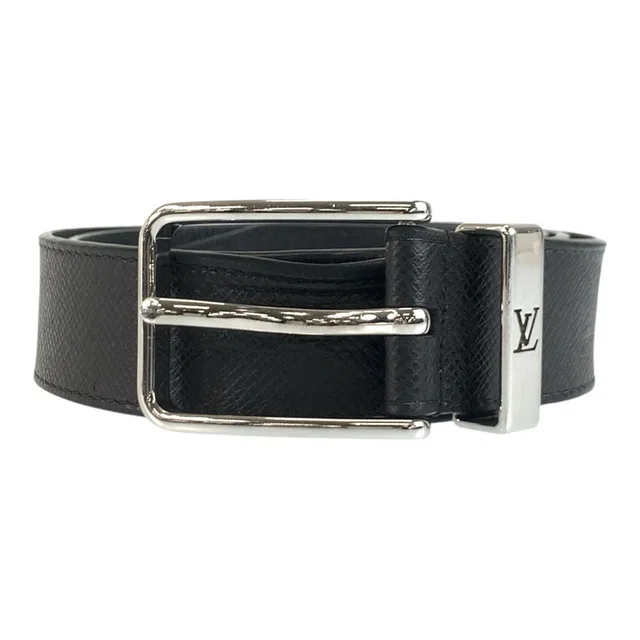 Louis Vuitton Taiga Belt Pont Neuf 85 Black Silver Leather in Black Leather from The Reluxe