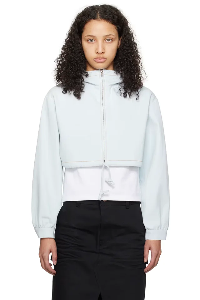 Blue Cropped Denim Hoodie, image 1 of 1 from SSENSE