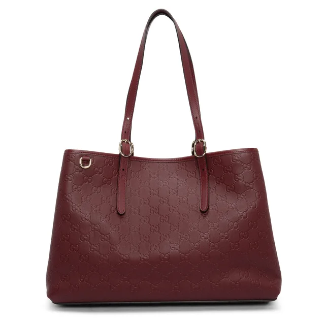 Gucci GG Embossed Large Tote in Rosso Ancora Calfskin from Blue Spinach