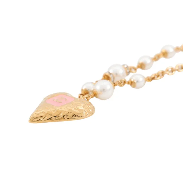 Chanel CC Logo Heart Necklace Gold Plated Faux Pearl Rhinestone in Gold from GALLERY RARE, photo 2 of 12
