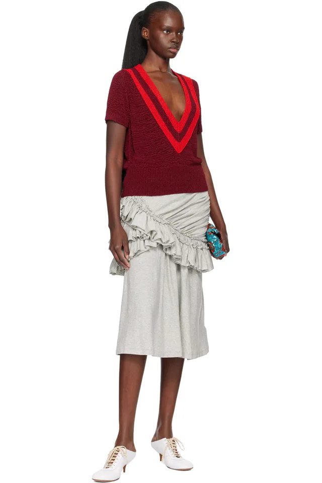 Dries Van Noten Gray Ruffled Midi Skirt, photo 4 of 4 from SSENSE