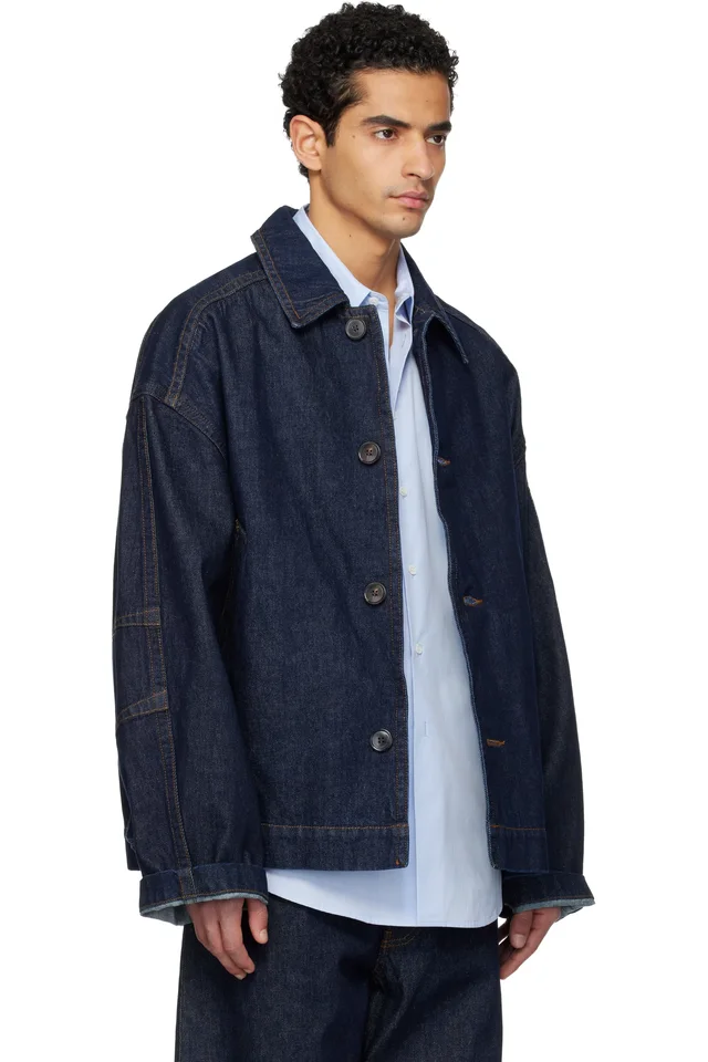 Dries Van Noten Navy Heavyweight Denim Jacket, photo 2 of 4 from SSENSE