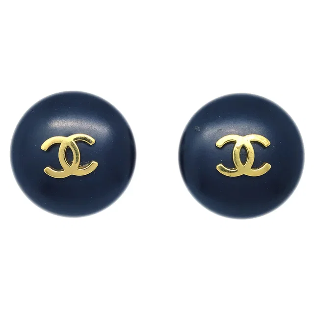 Chanel Button Earrings Clip-On Black 95P in Black Resin from AMORE Vintage Tokyo