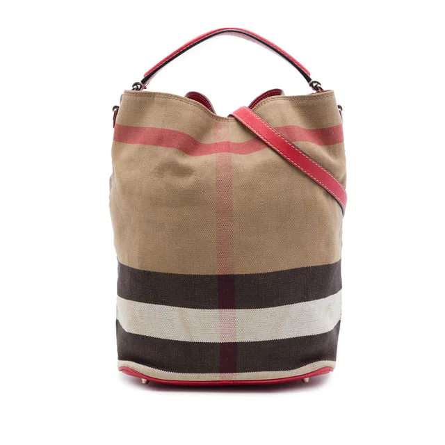 Brown Burberry Medium Mega Check Canvas Ashby Bucket Bag Satchel in Brown Canvas from Designer Revival