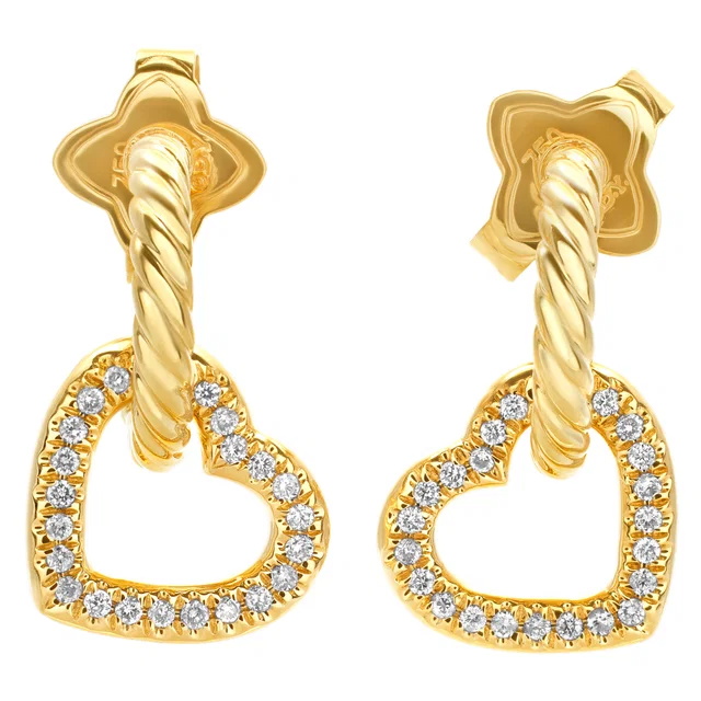 David Yurman heart drop earrings with diamonds in 18k gold in Gold Yellow Gold from Gray And Sons