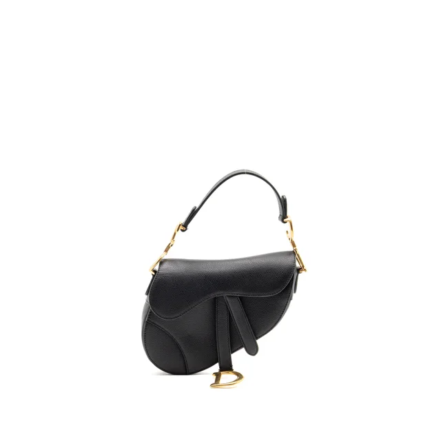 Dior Mini Saddle grained calfskin black GHW in Black Caviar leather from EMIER