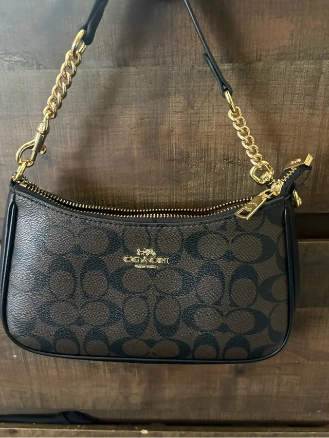 Coach Brown And Black Signature Canvas Chain Shoulder Bag in brown|red|black Canvas from Poshmark