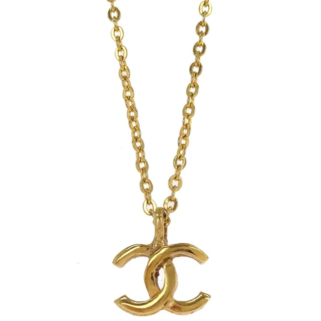 Chanel Gold CC Pendant Necklace 1982/376 in Gold from AMORE Vintage Tokyo