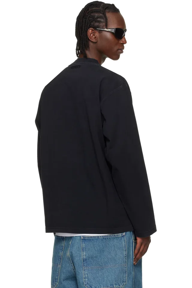 VETEMENTS Black 'Paris' Embroidered Longsleeve T-shirt, photo 3 of 4 from SSENSE
