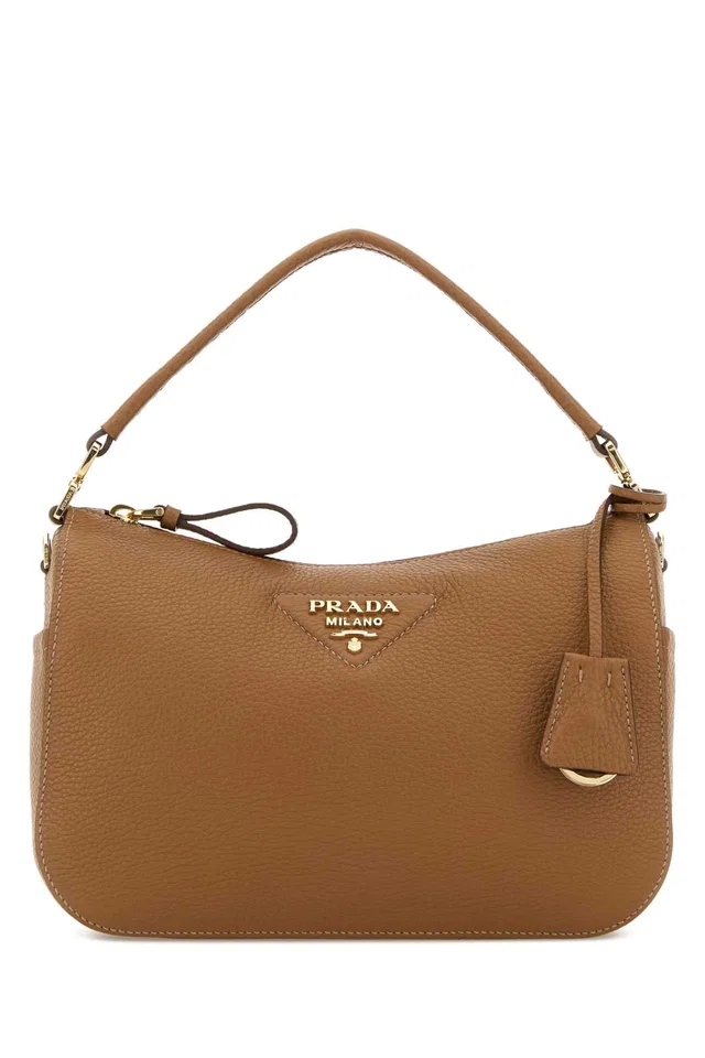 Prada Textured Calf Leather Shoulder Bag — Brown in Brown Calfskin from HEWI