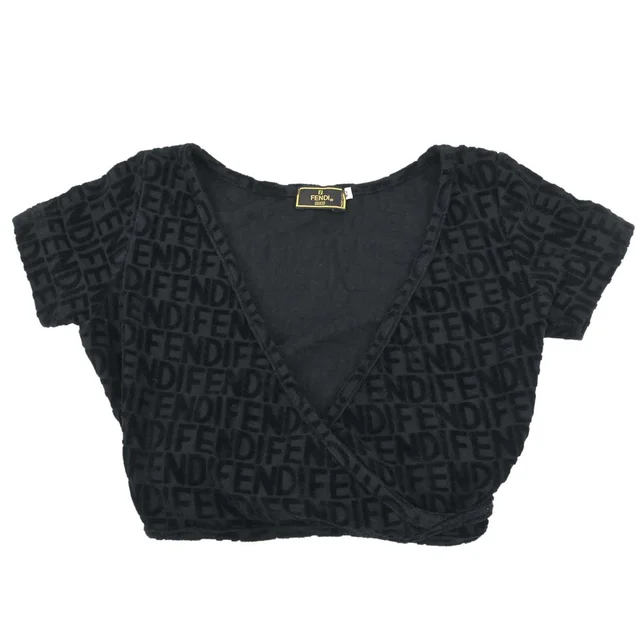 Fendi Wrap Cropped Top Black #40 in Black Nylon from AMORE Vintage Tokyo