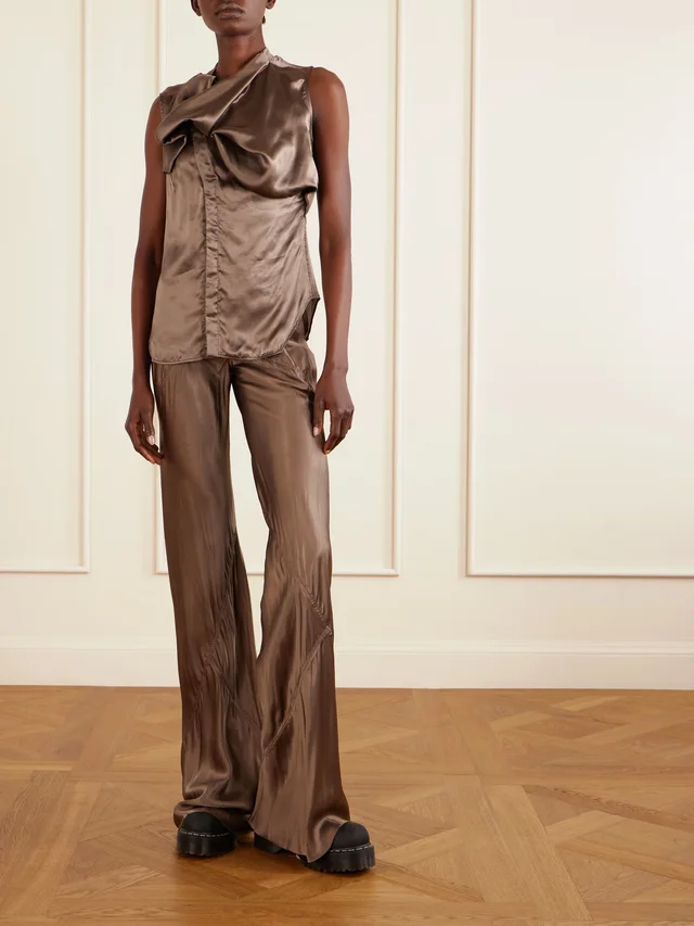 RICK OWENS Draped satin top in Grey, photo 2 of 2 from NET-A-PORTER (Canada)