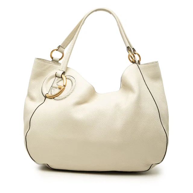 White Gucci Medium Pebbled Calfskin Twill Tote in White Calfskin from Designer Revival