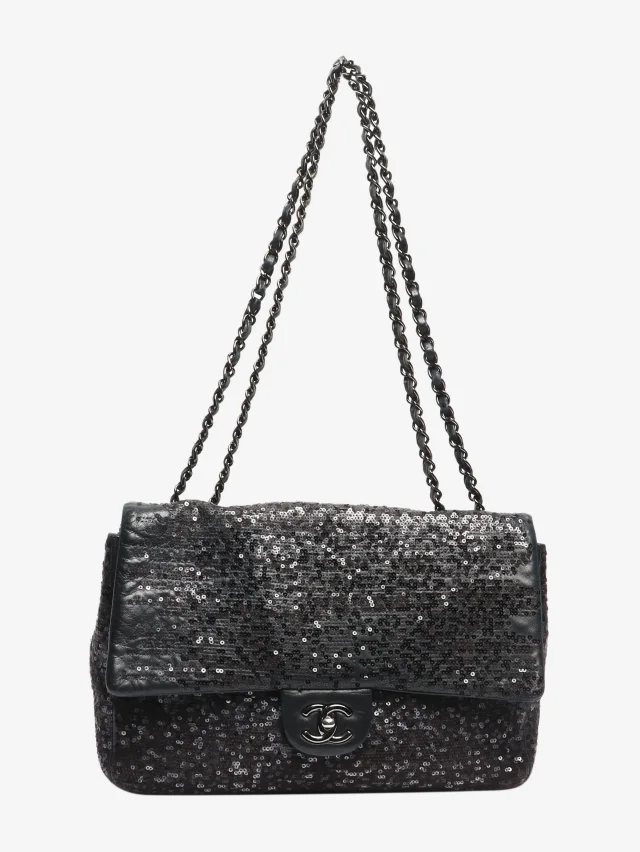 Chanel Black 2011 jumbo sequin-embellished Classic Single Flap bag in Black Lambskin from Sign of the Times, photo 2 of 8