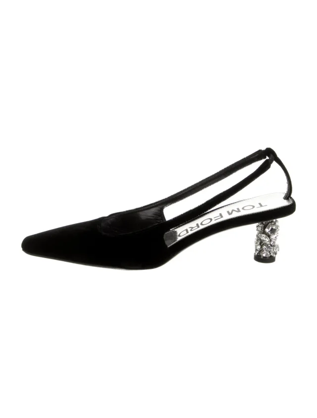Tom Ford Velvet Crystal Embellishments Slingback Pumps in black Velvet from The RealReal