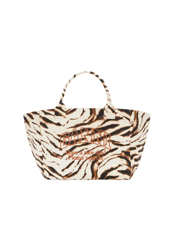GANNI Zebra-Print Recycled Cotton Tote Bag — Beige in Beige from HEWI