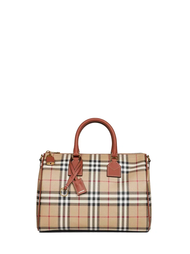 Burberry Coated Cotton Check Top Handle Bag — Beige in Beige Calfskin from HEWI