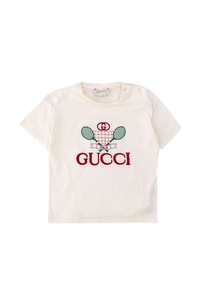 Gucci Cream Tennis Logo T-Shirt 12/18months in White from HEWI