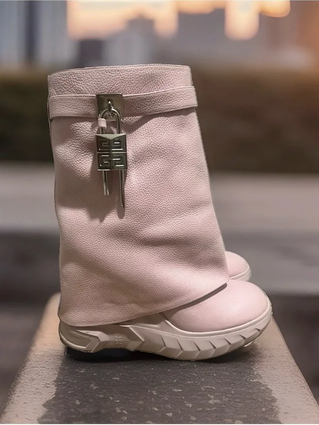 Givenchy Shark Lock Biker Ankle Boots 'Light Pink' Grained Leather Wedge Size 41 in pink Caviar leather from Poshmark