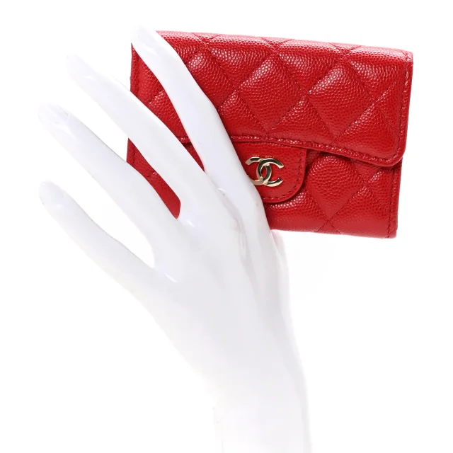 Chanel Caviar Quilted Flap Card Holder Wallet Red in Red Caviar leather from FASHIONPHILE, photo 2 of 9