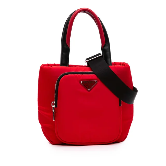 Red Prada Small Tessuto Pocket Cargo Tote Satchel in Red Canvas from Designer Revival