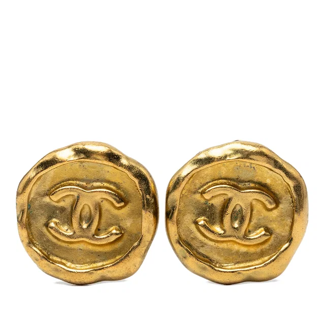Gold Chanel CC Gold Plated Round Clip On Earrings in Gold from Designer Revival