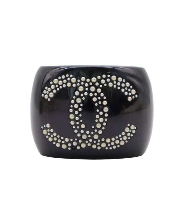Chanel Black Resin CC Cuff Bracelet Black in Black Resin from Luxury Promise