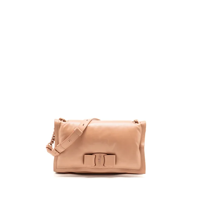 Ferragamo Viva Bow Shoulder Bag Leather Dust Pink SHW in Pink Leather from EMIER