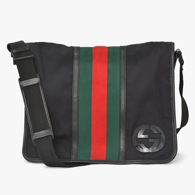 Gucci Guuci Shoulder Bag Sherry Line Black GG Logo in Black from The Reluxe