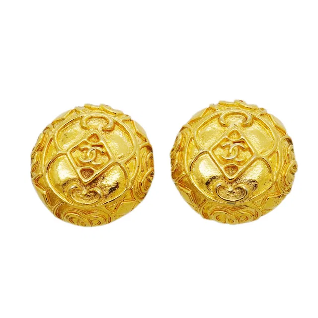 Chanel Earrings Vintage CC Logo Round Circle Gold Plated in Gold from The Reluxe